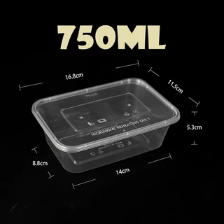 กล่องเหลี่ยมใส่อาหารพลาสติกสีใสขนาด500/650/750/1000ml ( แบบแพ็ค50ชุด ) กล่อง+ฝา สินค้าพร้อมส่ง