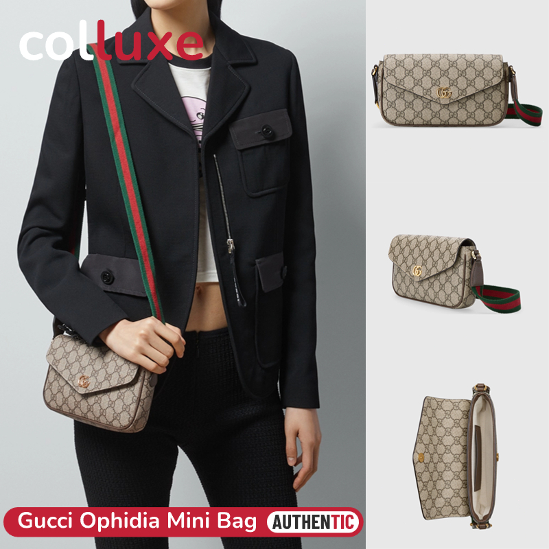 💯ของแท้2023 New👜กุชชี่ GUCCI Ophidia Mini Shoulder Bag กระเป๋าสะพายสตรี GG Supreme Canvas