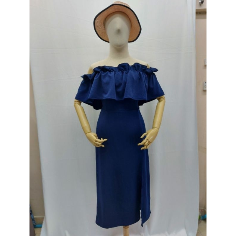 J61 เดรสสาวอวบตัวยาว ผ้ายืดวูลเวฟ ดึงยางรอบอกเอว ใส่ปาดใหล่ คลุมอก - รูปที่ 2