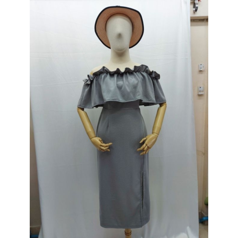 J61 เดรสสาวอวบตัวยาว ผ้ายืดวูลเวฟ ดึงยางรอบอกเอว ใส่ปาดใหล่ คลุมอก - รูปที่ 7