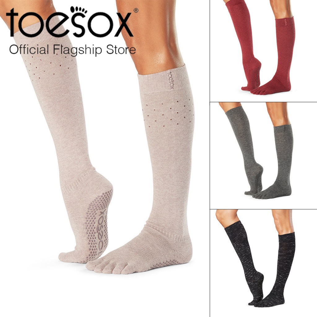 ToeSox Grip Full Toe Scrunch Knee High โทซอคส์ ถุงเท้ากันลื่นปิดนิ้วเท้า พิลาทิส โยคะ รุ่น สครันช์