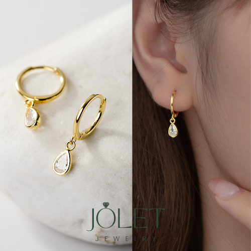 Jolet ต่างหูห่วงเพชรสไตล์เกาหลีใส่ออกงานเงินเเท้คนเเพ้ง่ายใส่ได้