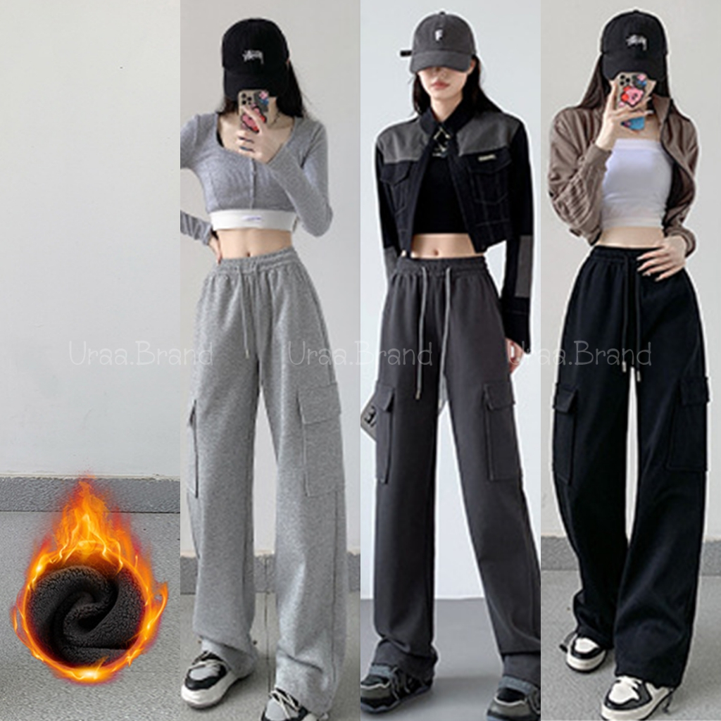 ใส่ได้ 2 แบบ / 8 สี กางเกงวอร์มบุขน กางเกงขายาวบุขน รุ่น 2Style Chill With Bag กันหนาวติดลบ