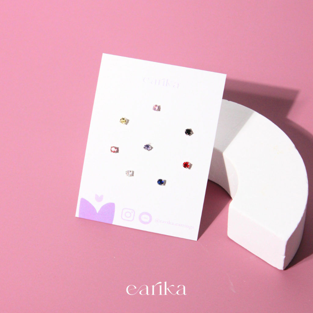 earika.earrings - zodiac jewel stud set เซ็ตต่างหูเพชรก้านเงินแท้ชุบทองคำขาว ผิวแพ้ง่ายใส่ได้