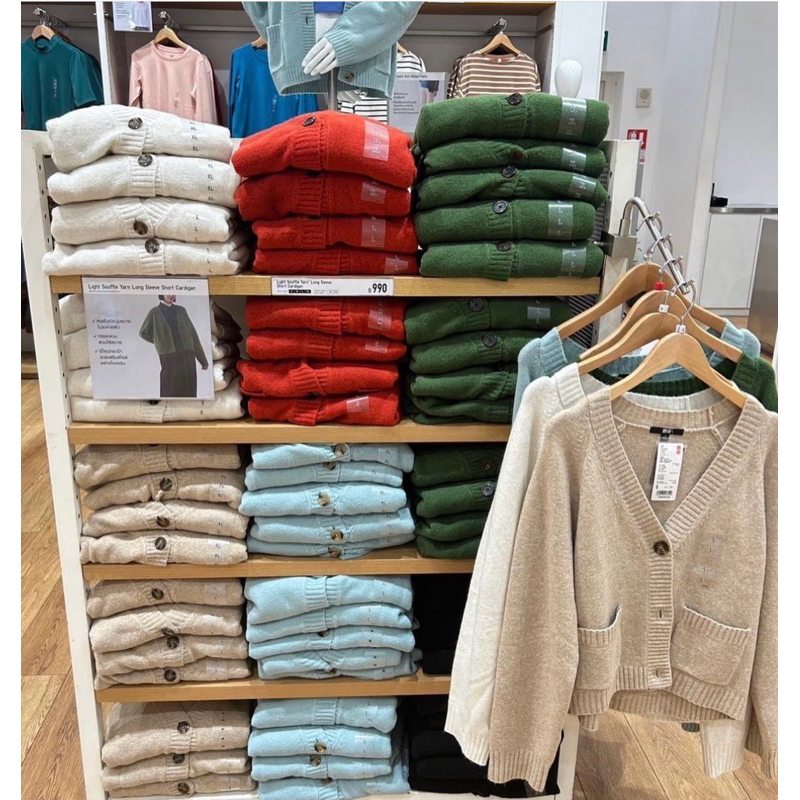 เสื้อคาร์ดิแกน uniqlo ผ้า souffle yarn ทรงสั้น