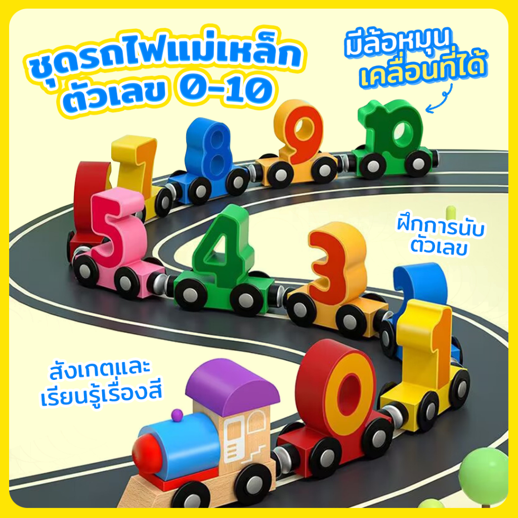 พร้อมส่ง รถไฟไม้แม่เหล็ก Montessori ตัวเลข 0-10 รถไฟไม้ลากจูง รถไฟของเล่น ของเล่นเด็ก ตัวอักษรไม้ บล็อกตัวต่อ ของเล่นไม้