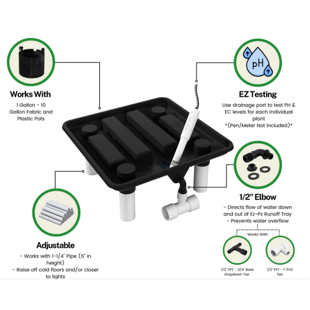 Run Off Tray ถาดรองกระถางต้นไม้ พร้อมระบบเดรนน้ำออก พร้อมขาตั้ง มีสองขนาดให้เลือก 15.5