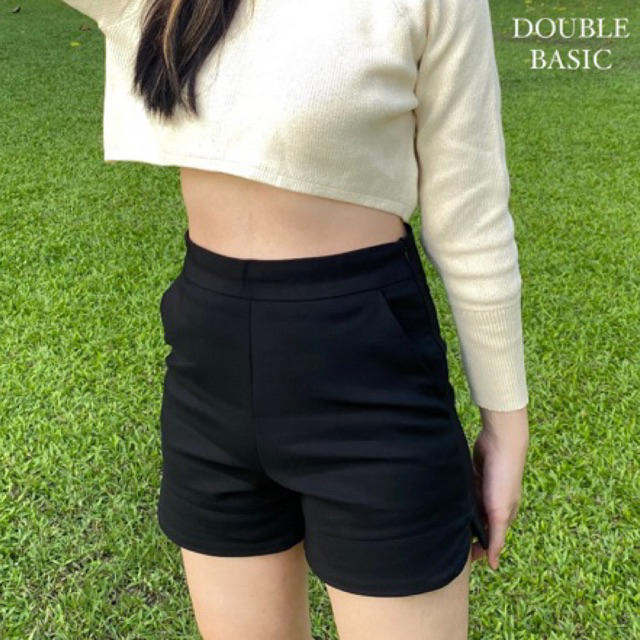 New Double Basic ขาสั้นเอวสูงผ้าดับเบิ้ลสเปนเดกซ์