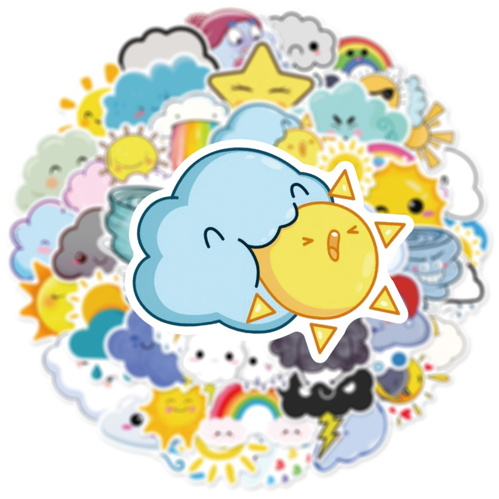 พร้อมส่ง สภาพอากาศ รุ้ง ดวงอาทิตย์ คลาวด์ ฟ้าร้อง หิมะ ฝน sticker weather cloud sun สาวกระต่าย สติกเกอร์ 50ชิ้น