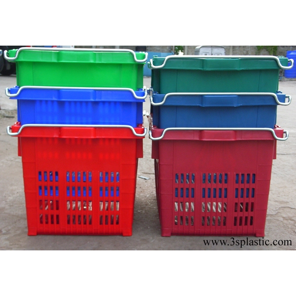ลังพลาสติกหูเหล็ก 25kg. ขนาด 38 x 59 x 33 cm. เกรดบรรทุกหนัก (1 คำสั่งซื้อไม่เกิน 10 ใบ)