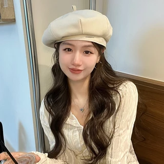 [W0125] หมวกเบเร่ต์ พิมพ์ลายตัวอักษรโลหะ สไตล์เรโทร ผ้าสังเคราะห์นุ่ม สําหรับผู้หญิง Beret