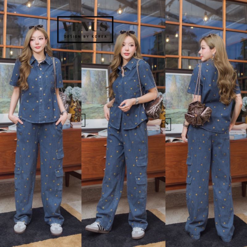 Smile Jeans ชุดเซตผ้ายีนเนื้อดี สกีนลายตัวการ์ตูนสุดน่ารัก งานสวยนะคะ เนื้อผ้ายีนคุณภาพดีคะ แม๊ทกับรองเท้าผ้าใบก็เก๋สุคะ