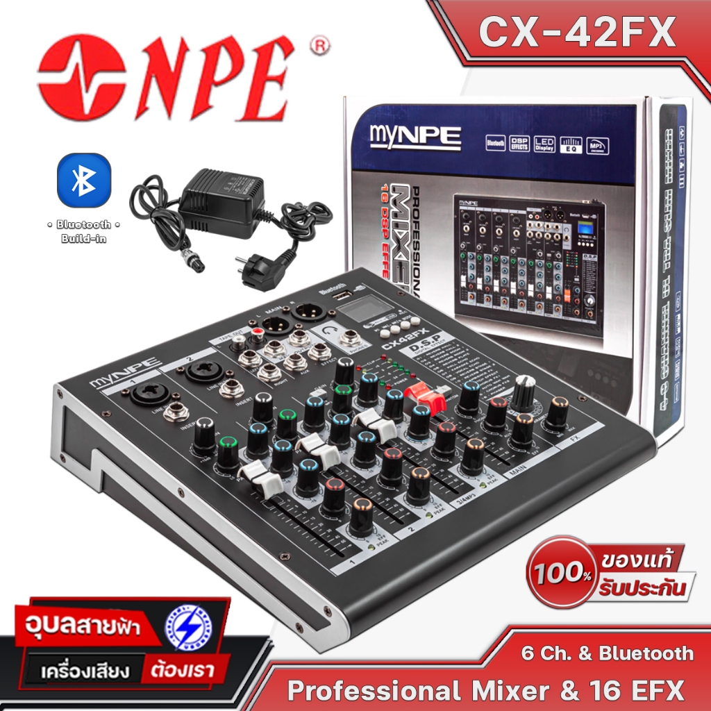 NPE มิกเซอร์บลูทูธ CX-42FX มิกเซอร์ 4Ch เอฟเฟคแท้ EQ 3band มิกซ์ รองรับ XLR 6.35 TS USB mp3 myNPE Bl