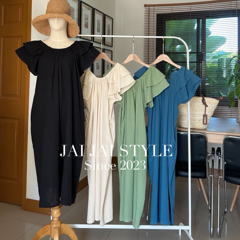 JAI JAI เดรสผ้าฝ้าย แขนระบาย