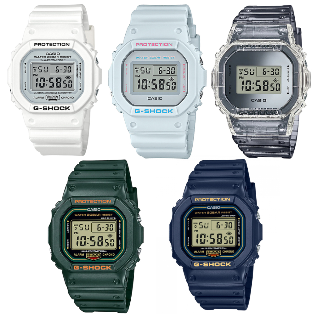 CASIO G-SHOCK นาฬิกาข้อมือดิจิตอล ทรงสี่เหลี่ยม รุ่น DW-5600MW-7/DW-5600SC-8/DW-5600SK-1/DW-5600RB-3/DW-5600RB-2