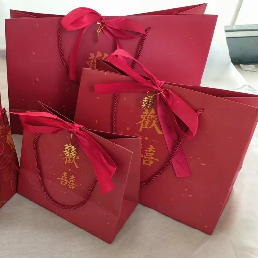 🌷พร้อมส่ง🌷(1ใบ)ถุงกระดาษ หูหิ้ว สีแดง ตุรุษจีน งานมงคลต่างๆ ใส่ของรับไหว้ ของชำร่วย(ลายคำจีน) - รูปที่ 6
