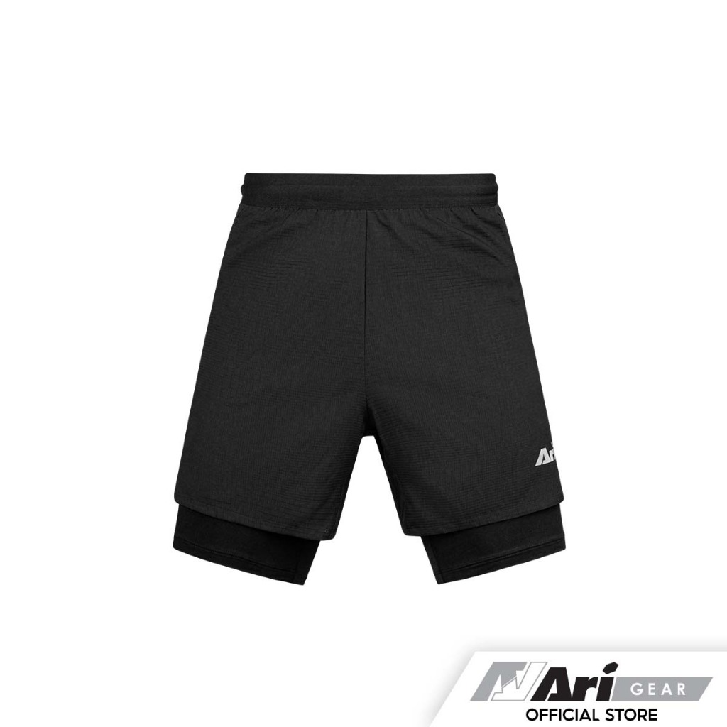 ARI MEN'S BREATHE 2IN1 VER.2 RUNNING SHORTS - BLACK/SILVER กางเกงวิ่งชาย อาริ 2IN1 สีดำ