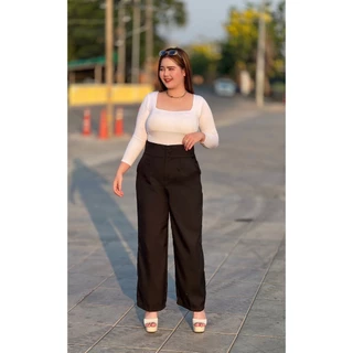 กางเกงเอวสูงสาวอวบ รุ่นกระดุมคู่2XL-6XL