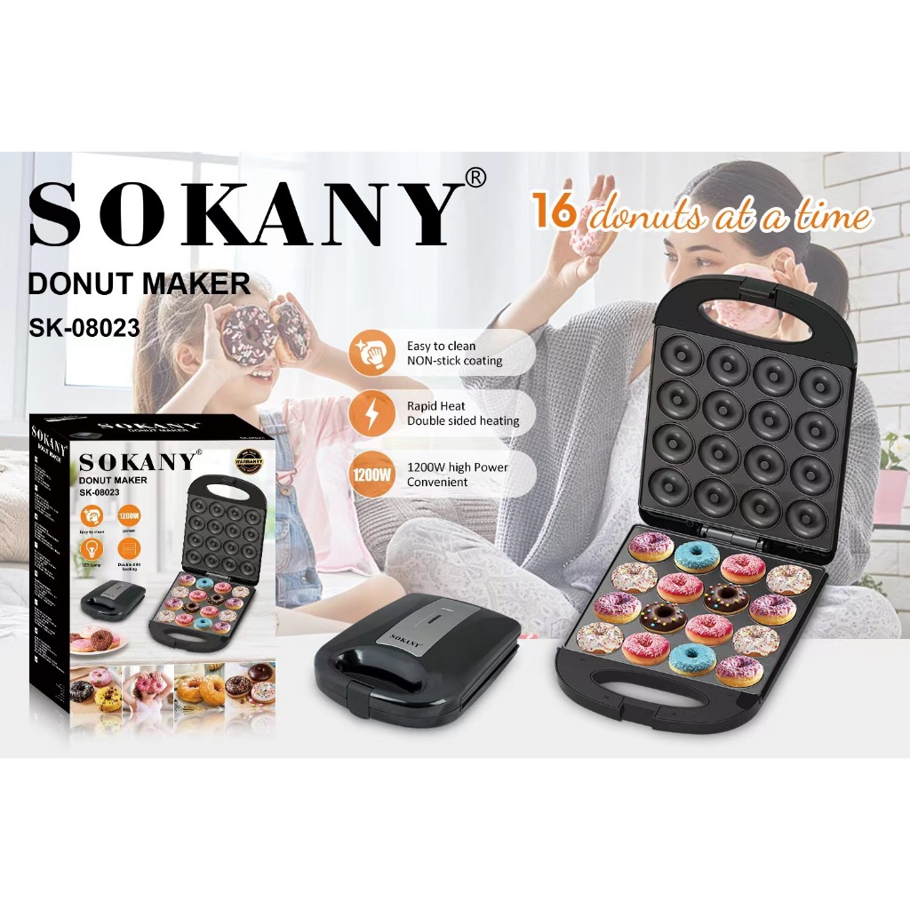 พร้อมส่ง SOKANY 1400W 16หลุม เครื่องทําโดนัท เครื่องทําโดนัทจิ๋ว เตาโดนัท Donut Maker รับประกัน 1ปี