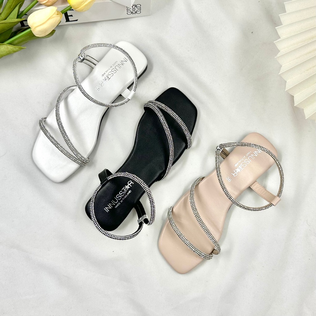 💥ใส่ได้2แบบ💎รองเท้ารัดส้น+รองเท้าแตะ เดินไม่หลุดออกแบบพิเศษ รุ่นไดมอนด์ใส่เพรชทั้งคู่อะไ