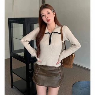 ส่งทันที Cici(NO. 9A133)เสื้อเเขนยาวคอปกไหมพรม ดีเทลซิปรูดหน้าอก ผ้าหนา เหมาะกับฤดูหนาว สไตล์ฝรั่งเศษ