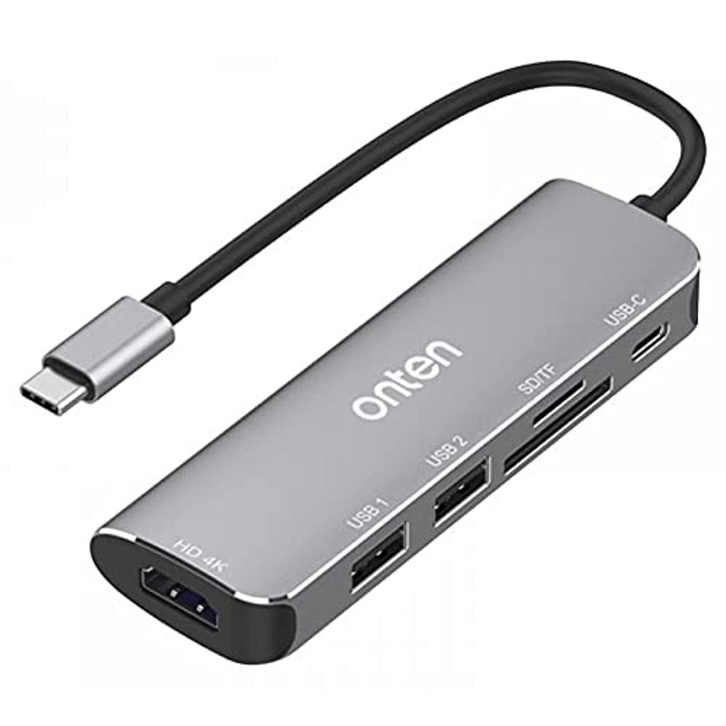 Onten OTN-95116-5 in 1 Type-C Multi Function Dock Station (2x USB 3.0, SD/TF Card Reader, HDMI, Type-C PD Port - Grey