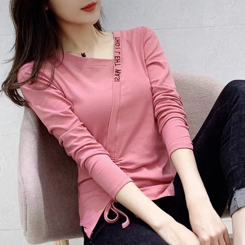 รุ่น-226เสื้อยืดแขนยาวคอวีมาใหม่ ชวนล่างแต่งสายรูด เหมาะสำหรับอากาศเย็นๆ สไตล์เกาหลี ผ้านุ่มสวมใส่สบาย พร้อมส่งจากกรุงเท