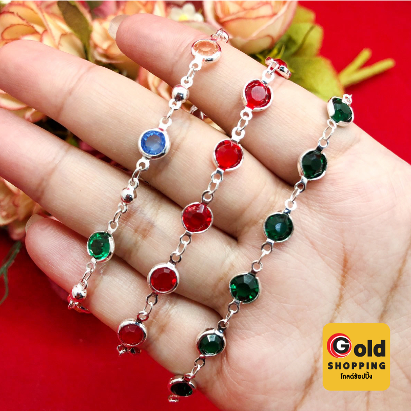 สร้อยข้อมือพลอย ความยาว 7 นิ้ว ตัวเรือนสีเงิน ตะขอก้ามปู ใส่ได้ทุกโอกาส รูปถ่ายจากสินค้าจริง งานสวยพร้อมส่ง