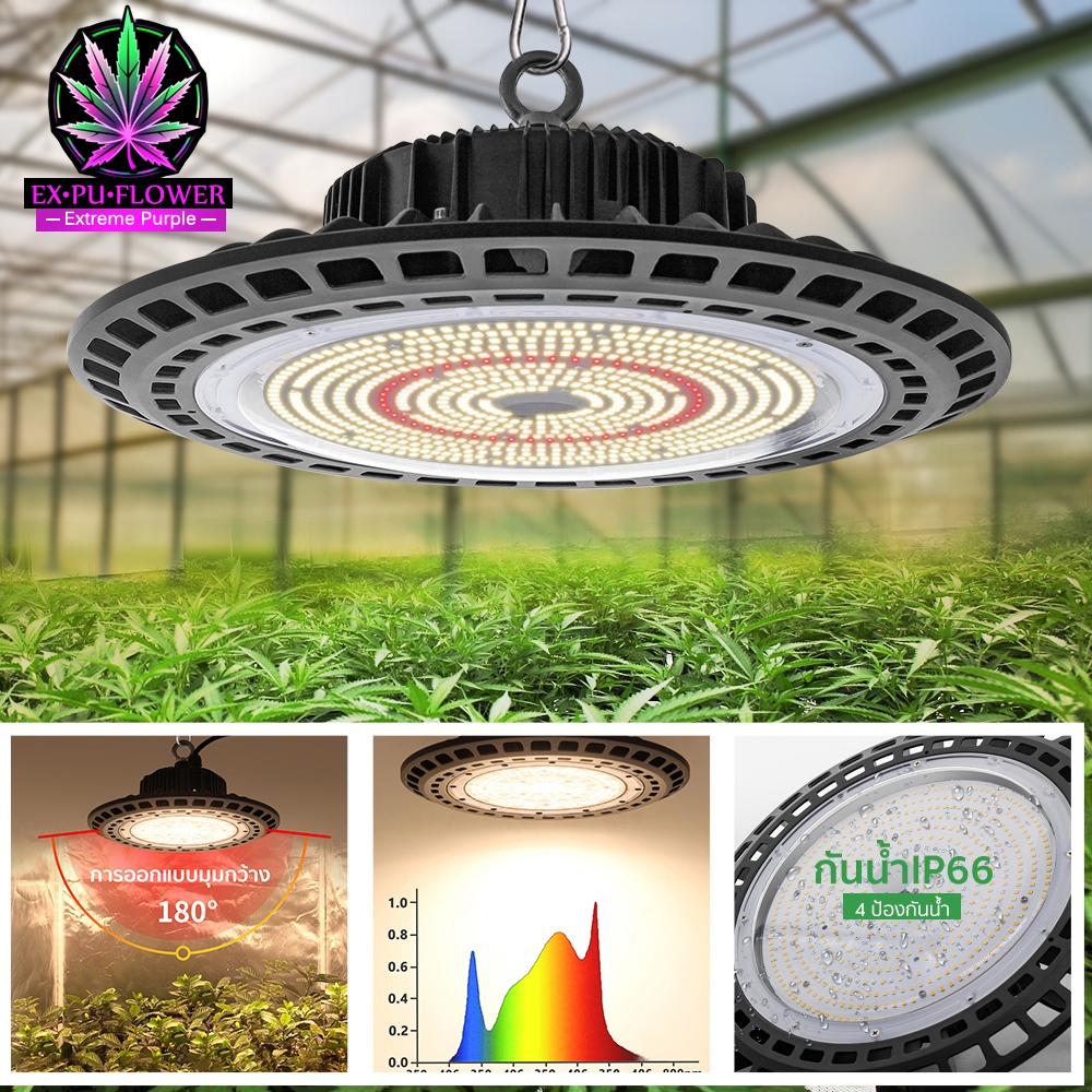 หลอดไฟปลูกต้นไม้ 100W 200W ไฟปลูกต้นไม้ LED Grow Light กันน้ำ IP66 ไฟต้นไม้ พร้อมสายปลั๊กยาว 1.8 ม.