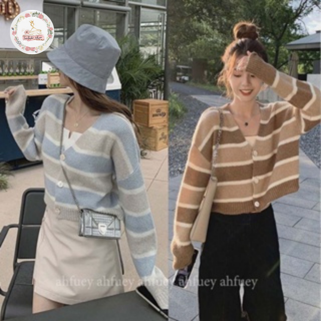 SALABO(พร้อมส่ง) เสื้อคลุมลายทาง ไหมพรมแขนยาว เกาหลี น่ารักคิ้วท์ๆ ผ้ายืดได้เยอะ สีหวานๆ #J5