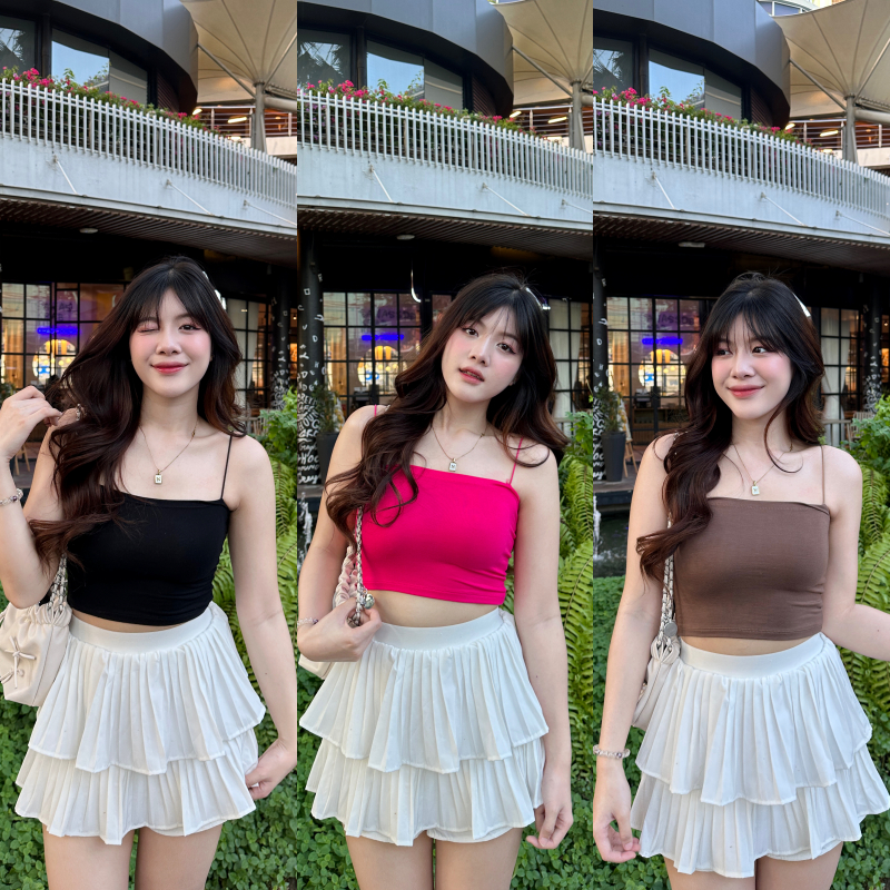🌈SpinnyHouse🌈ครอปสายเดี่ยว ผ้าเรย่อน  ❤️‍🩹 ยืดตามตัว ใส่อยู่บ้านใส่เที่ยว คือได้หมดน้ารุ่นนี้ รุ่น สายเดี่ยวเรย่อน