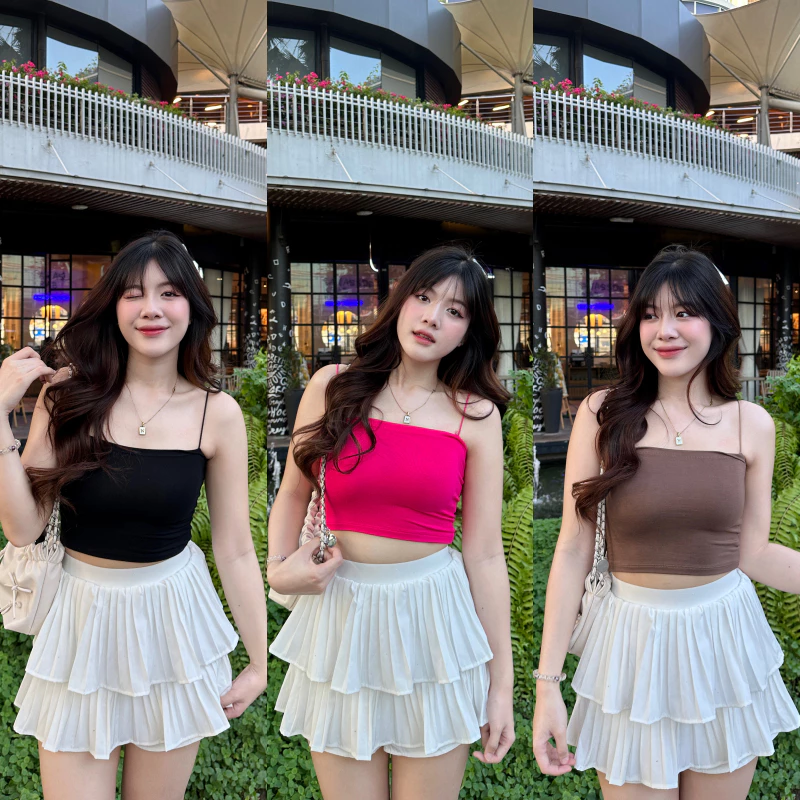 🌈SpinnyHouse🌈ครอปสายเดี่ยว ผ้าเรย่อน ❤️🩹 ยืดตามตัว ใส่อยู่บ้านใส่เที่ยว คือได้หมดน้ารุ่นนี้ รุ่น สายเดี่ยวเรย่อน