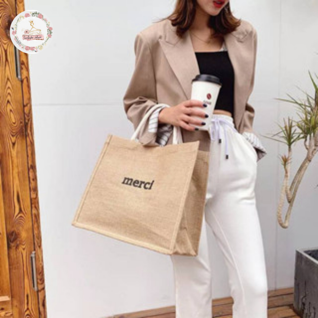 กระเป๋าสาน Merci สะพายข้าง พร้อมส่งจากไทย #BAG016