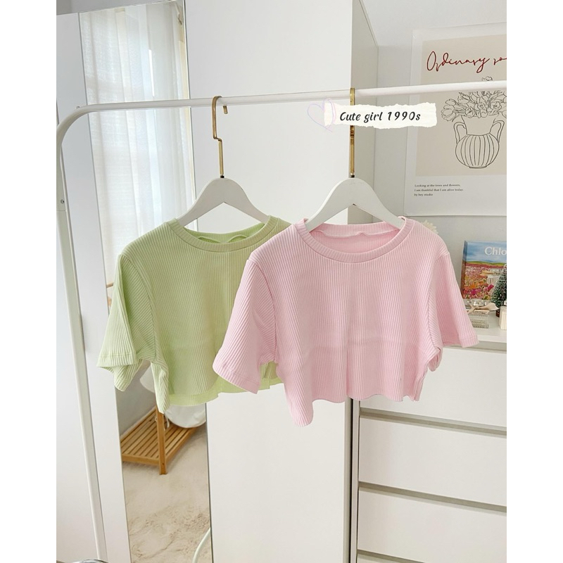 ST086 Crop top 🦋เสื้อครอป เอวลอย ทรงโอเวอร์ไซส์สีพื้น  ตัดปลายชาย