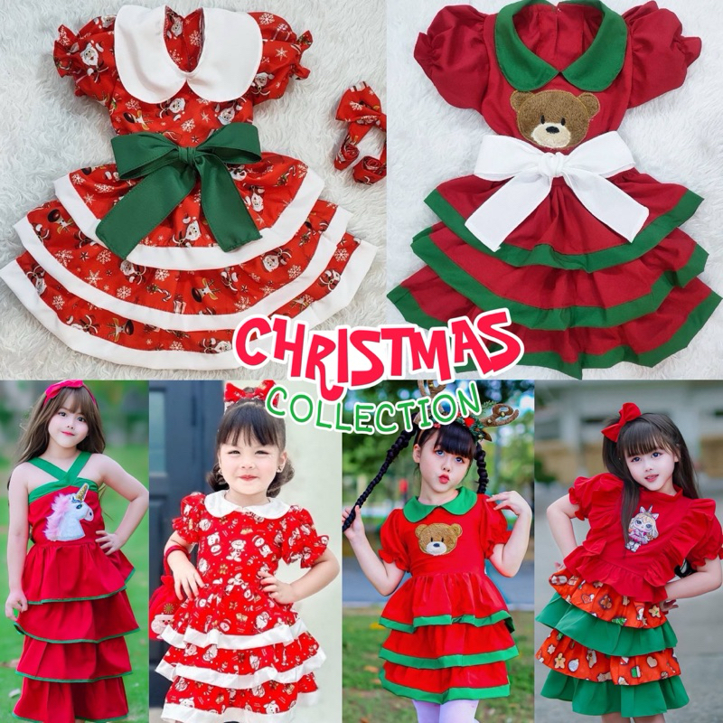 ชุดคริสต์มาสเด็กผู้หญิง ชุดเดรส/เซ็ตคริสต์มาส (มีหลายไซซ์ S-XL)