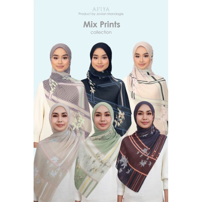 Jovian x Afiya Hijab | Mix Prints Series Printed Pleated Long Shawl