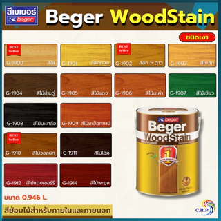 Beger WoodStain สีย้อมไม้ วูดสเตน ชนิด เงา ทาผนังภายในและภายนอก 1/4 แกลลอน สีทาผนังไม้ ผนังไม้ สีทาไม้