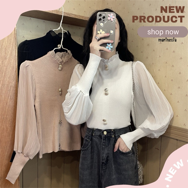 เสื้อคอเต่าไหมพรมน่ารักสไตส์เกาหลี ดีเทลน่ารัก