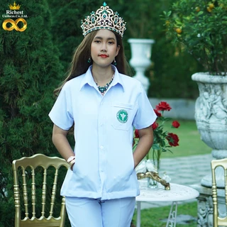 เสื้อปฏิบัติการ ตรวจการ ซาฟารี กระทรวงสาธารณสุข สีขาว ชายหญิง เสื้ออนามัย คอเชิ๊ตปก ทรงสวย พร้อมส่ง 💜💜💜