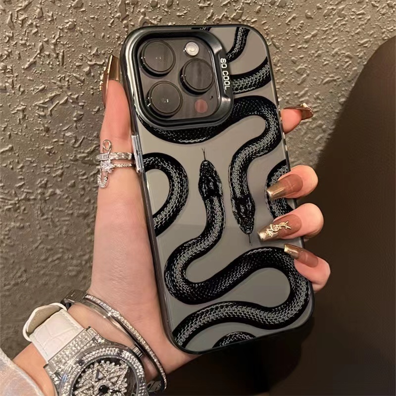 จัดส่งทันที เคสไอโฟน11/13/14/15/16 Pro Max ตลกๆ Black Snake Hard Matte Case For iPhone 11,12,13,14,16,13PM,15PM,16PM