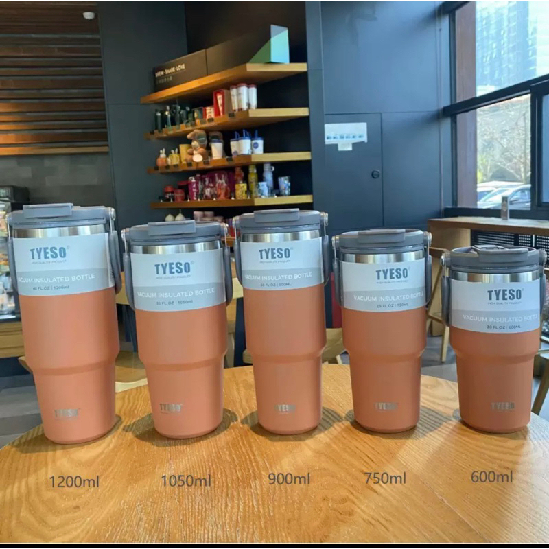 พร้อมส่งTYESOรุ่นใหม่แก้วเก็บอุณหภูมิร้อน/เย็น แบบมีหูหิ้ว5ขนาด8สี600ml-750ml-900ml-1050ml-1200ml