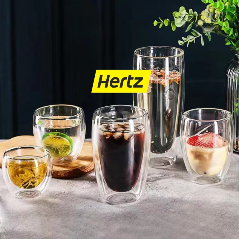 Hertz Cafe แก้วสองชั้น ขนาด 250-450 ml สวยงาม ทนทาน กันความร้อน ใส่น้ำร้อนเย็นได้