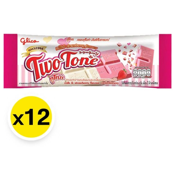 กูลิโกะ ทูโทน ขนมหวานรสนมและกลิ่นสตรอว์เบอร์รี่ 15 ก. x 12