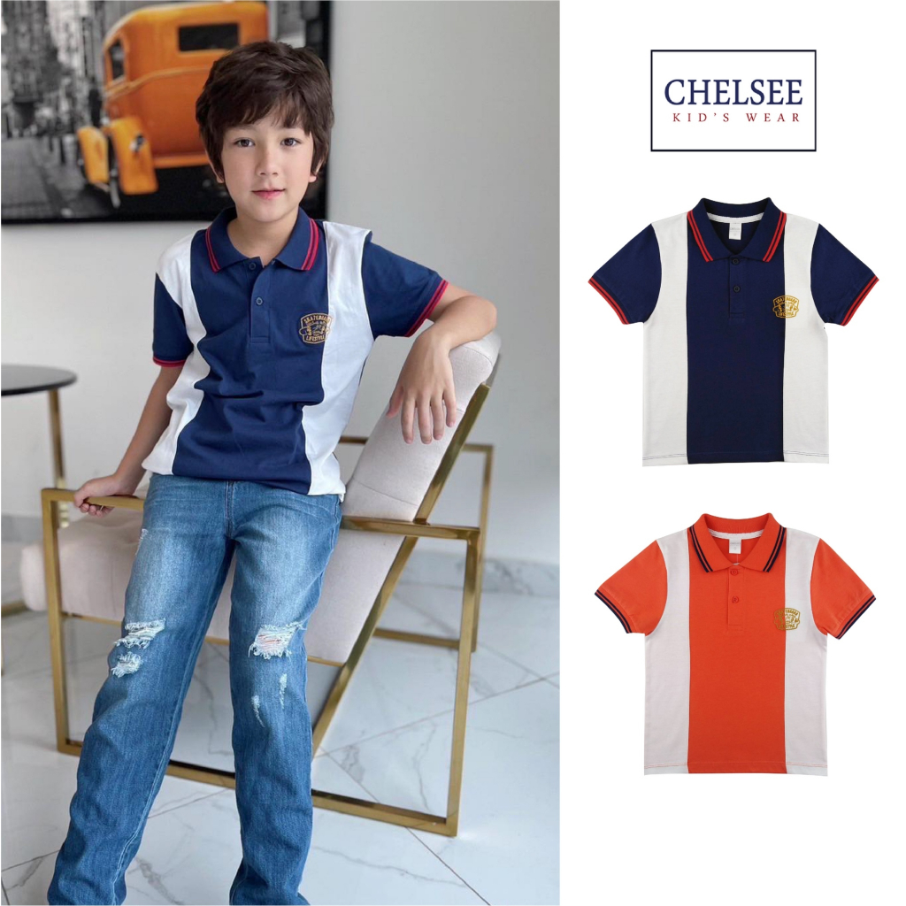 Chelsee เสื้อโปโล เด็กผู้ชาย แขนสั้น รุ่น 127946 ตัดต่อสี อายุ 3-11 ปี ผ้า 100%Cotton เสื้อผ้าเด็กโต เสื้อโปโลเด็ก