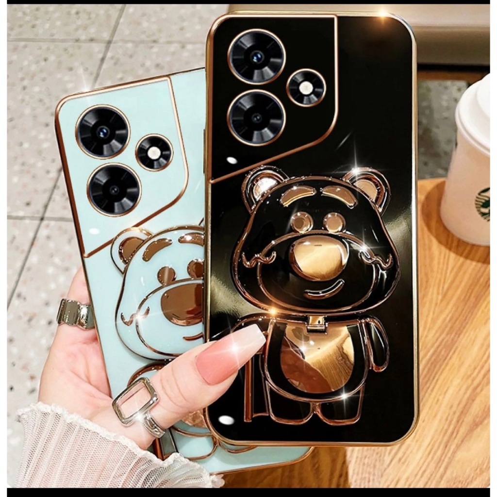 เคส น่ารัก ตั้งได้ สำหรับ VIVO Y03 Y03T Y05 Y18 Y28S Y17S Y28 4G 5G Y100 Y71 Y15S Y01 Y01A หมีล็อตโซ่ กระจก หมุนได้