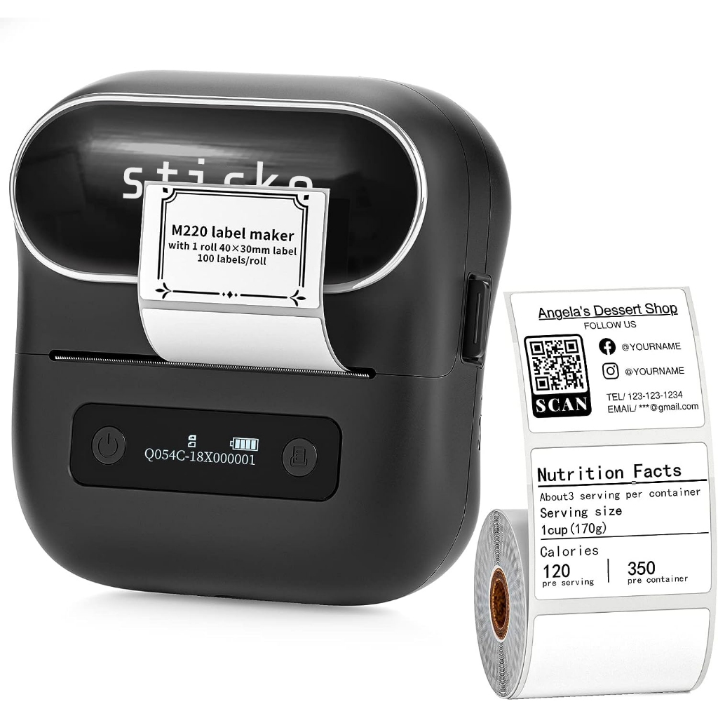 sitcko M220 เครื่องปริ้นพกพา เครื่องพิมพ์สติ๊กเกอร์บาร์โค้ด Thermal Mini Printer ปริ้นบลูทูธ