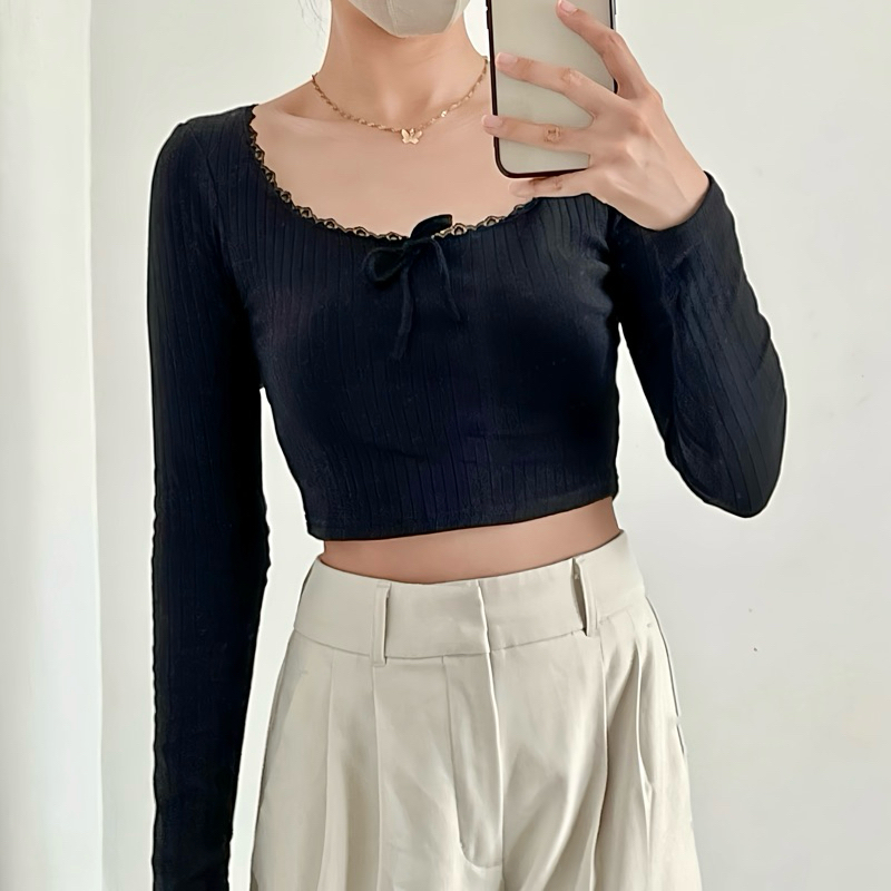 Lalapis | DIANA TOP  เสื้อแขนยาวแต่งโบว์ลูกไม้ ราคา ถูกที่สุด ดีลบีเคเค แกลเลอรีภาพที่ 6