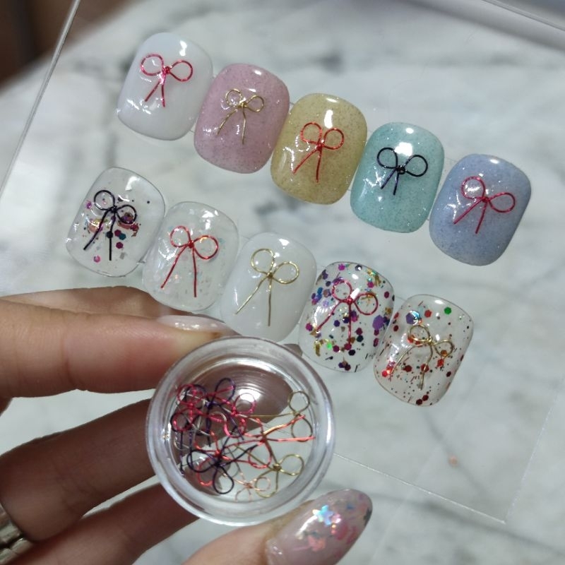 🎀 โบว์ลวดดัด ติดเล็บ 💖 (บรรจุ 12 ตัว/กระปุก) 🌈 งานสไตล์เกาหลี น่ารักมากกก งาน Handmade 💗✨🎀 งานจิ๋วๆ น่ารักมากๆจ้าา 🎉