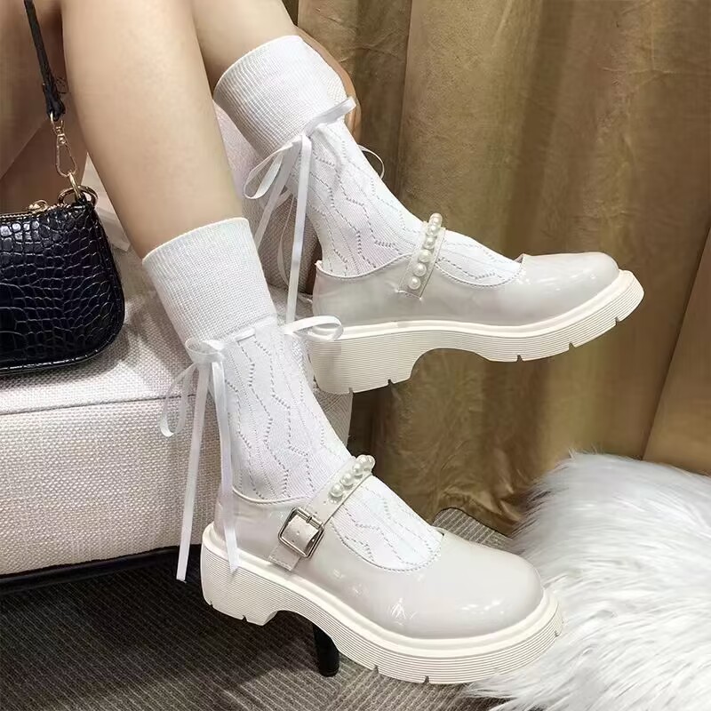 ถุงเท้าถักผู้หญิง สไตล์โลลิต้าบัลเล่ต์ ถุงเท้าสตรีสไตล์เกาหลี ตกแต่งโบว์ - รูปที่ 7