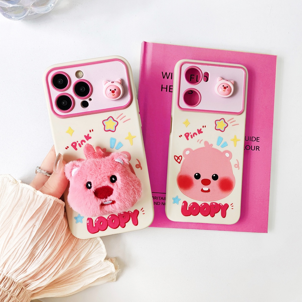 เคส ไอโฟน ลายหมีชมพูLoopy เคสป็อบอัพ i11/12/13/14/15/Pro/max OPPO A98 A78 A58 A77S A15 A16 A17 VIVO 